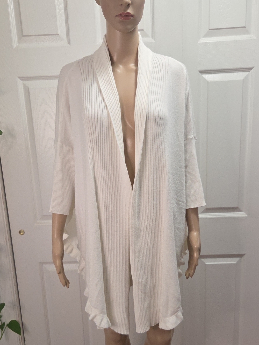 Soft Surroundings Cream Ruffle Open-Front Cardigan
